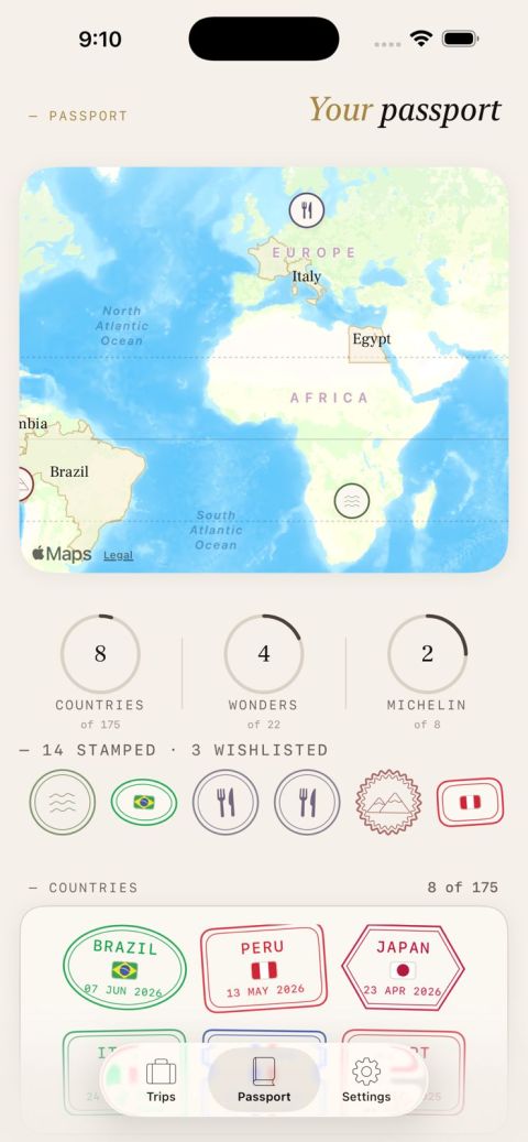 Voyage app passport screen